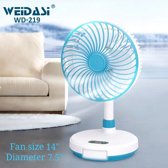 WEIDASI WD-219 Rechargeable 3 Gear Speed Strong Wind Portable Desk Fan With LED Light