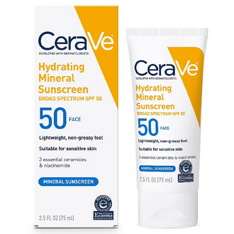 Cerave Hydrating Mineral Sunscreen SPF 50 Face for Sensitive Skin 75ml