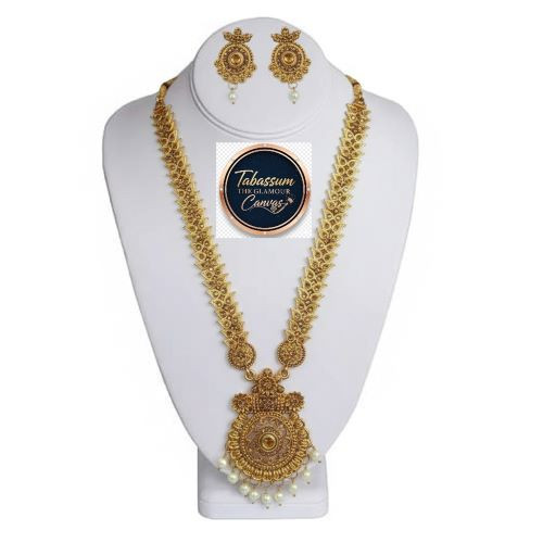 Charming Traditional Antique Gold Temple Jewelry Long Necklace Set