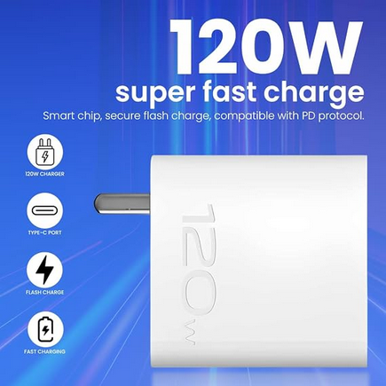 Vivo iQOO 120W Flash Charge Power Adapter with USB-A to Type-C Cable Combo Set