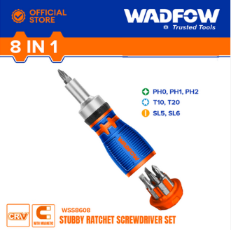 WADFOW 8 in 1 Stubby Ratchet Screwdriver Set -WSS8608