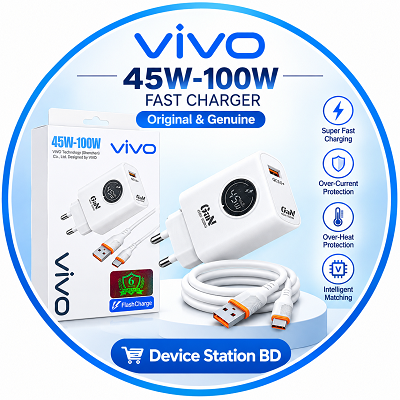 Vivo Super-VOOC Fast Charger (45W-100W Support) with Type-C Cable